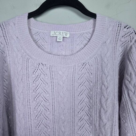 J Crew Womens Wool Alpaca Open Knit Sweater Sz 2X Purple Fisherman Cozy Pullover - Picture 3 of 7